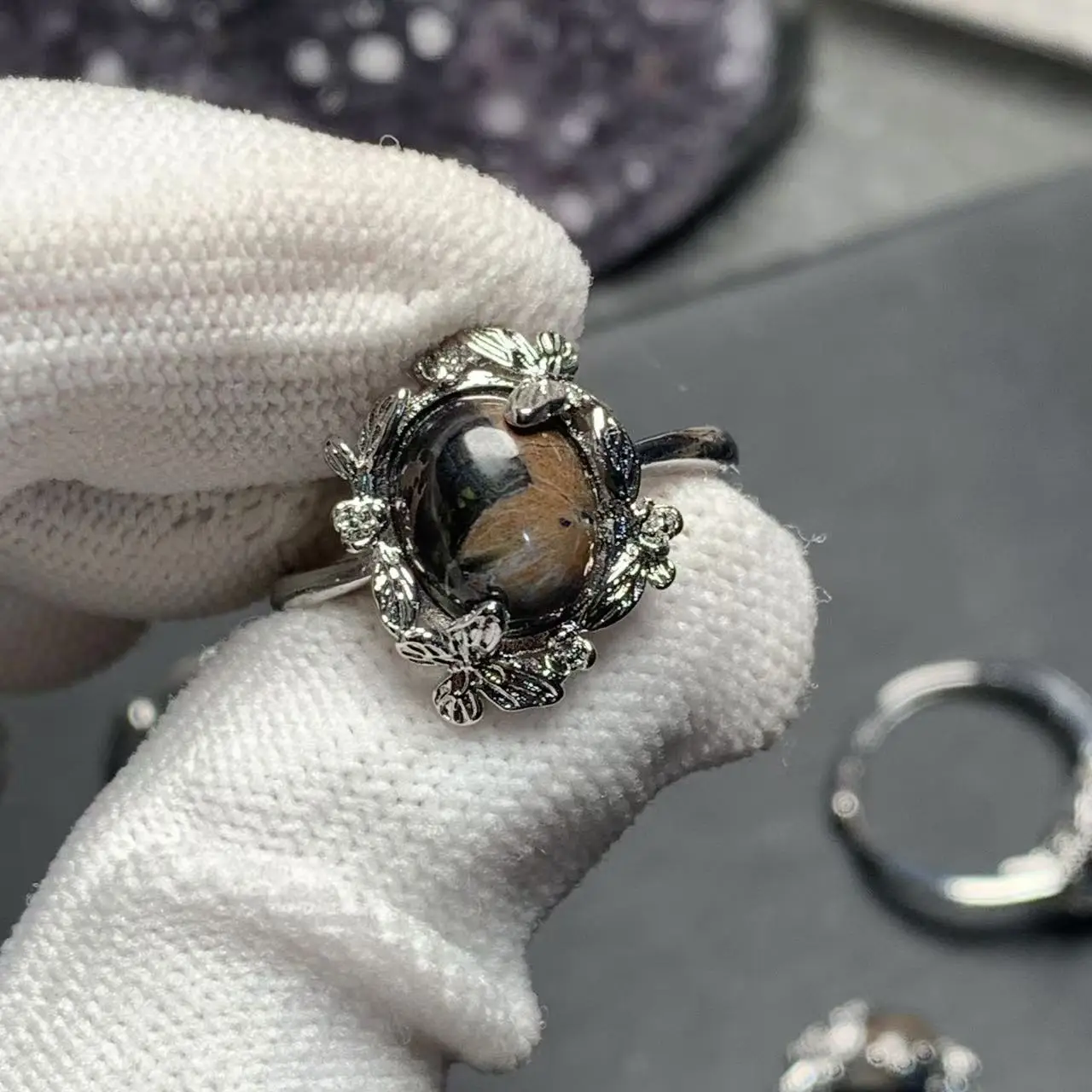 MM Natural Pietersite Ring Adjustable Female Jewelry for Women Gift Wholesale High Quality Vintage Fine