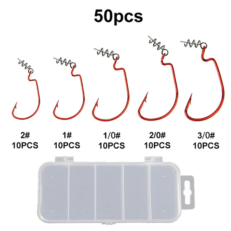 50Pcs Lure Soft Bait Offset Jig Fishhook Fishing Hook with Spring Twist