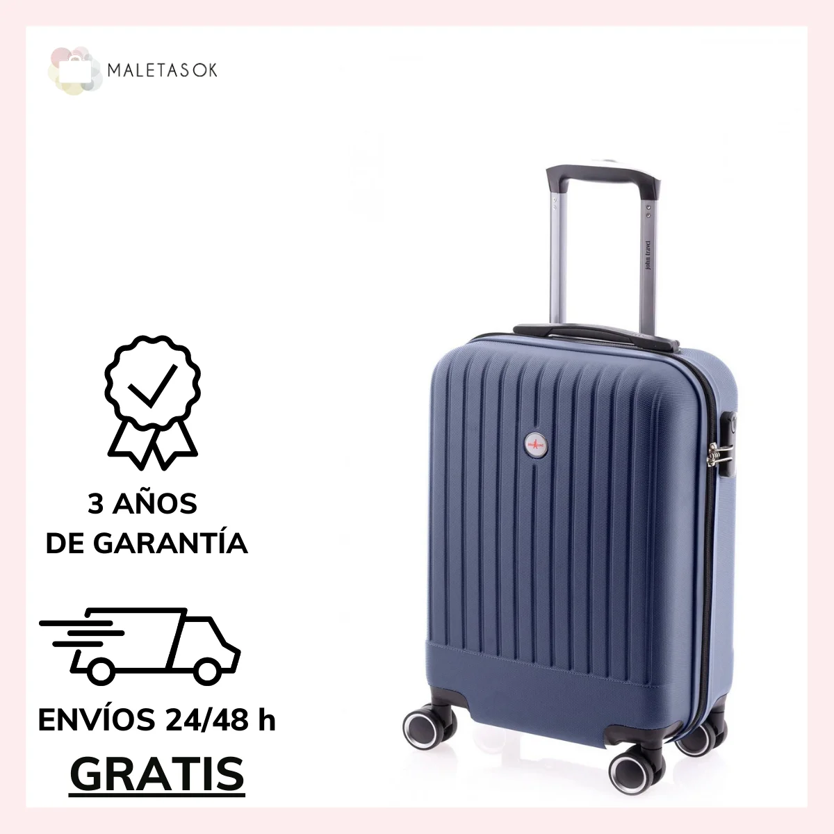 Maleta cabina, John Travel 7410, material ABS, rígida, cómoda, cuatro dobles, bolsillos interiores, tamaño grande, capacidad 34 litros, maleta barata, rebajada, maleta low cost, maleta john travel| | - AliExpress