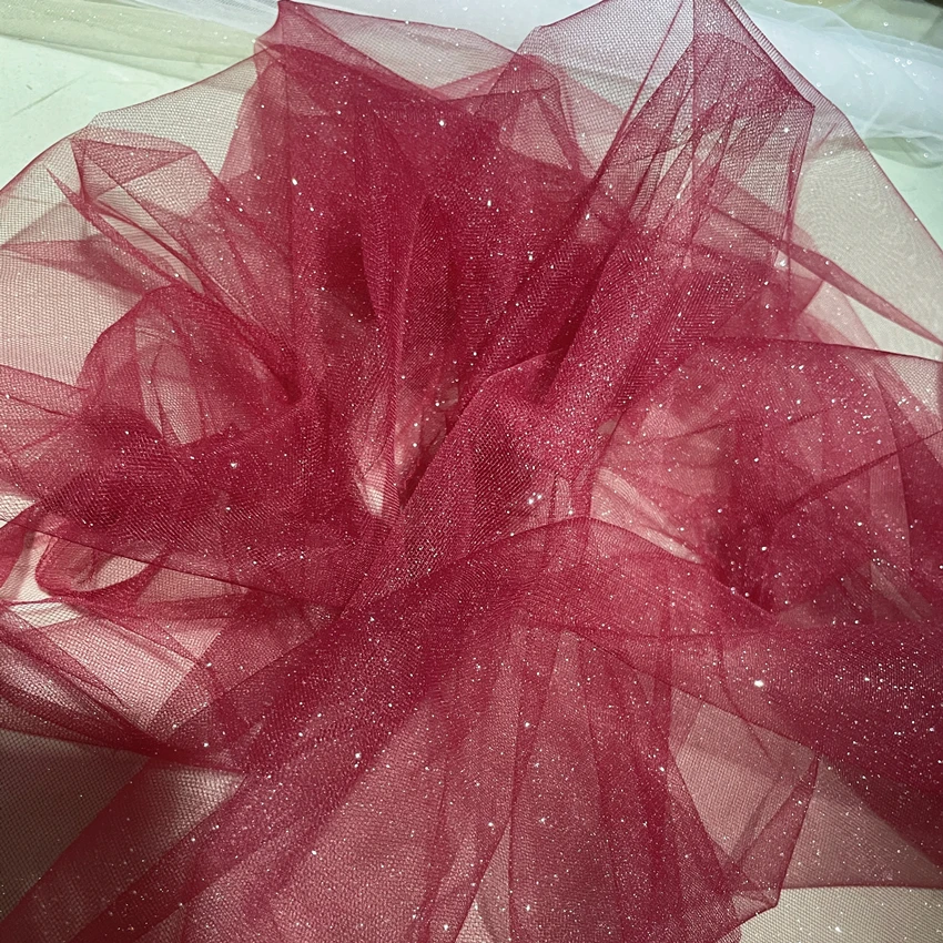 Purple Champagne Fine Glitter Crystal Mesh Tulle Wedding Dress Fabric