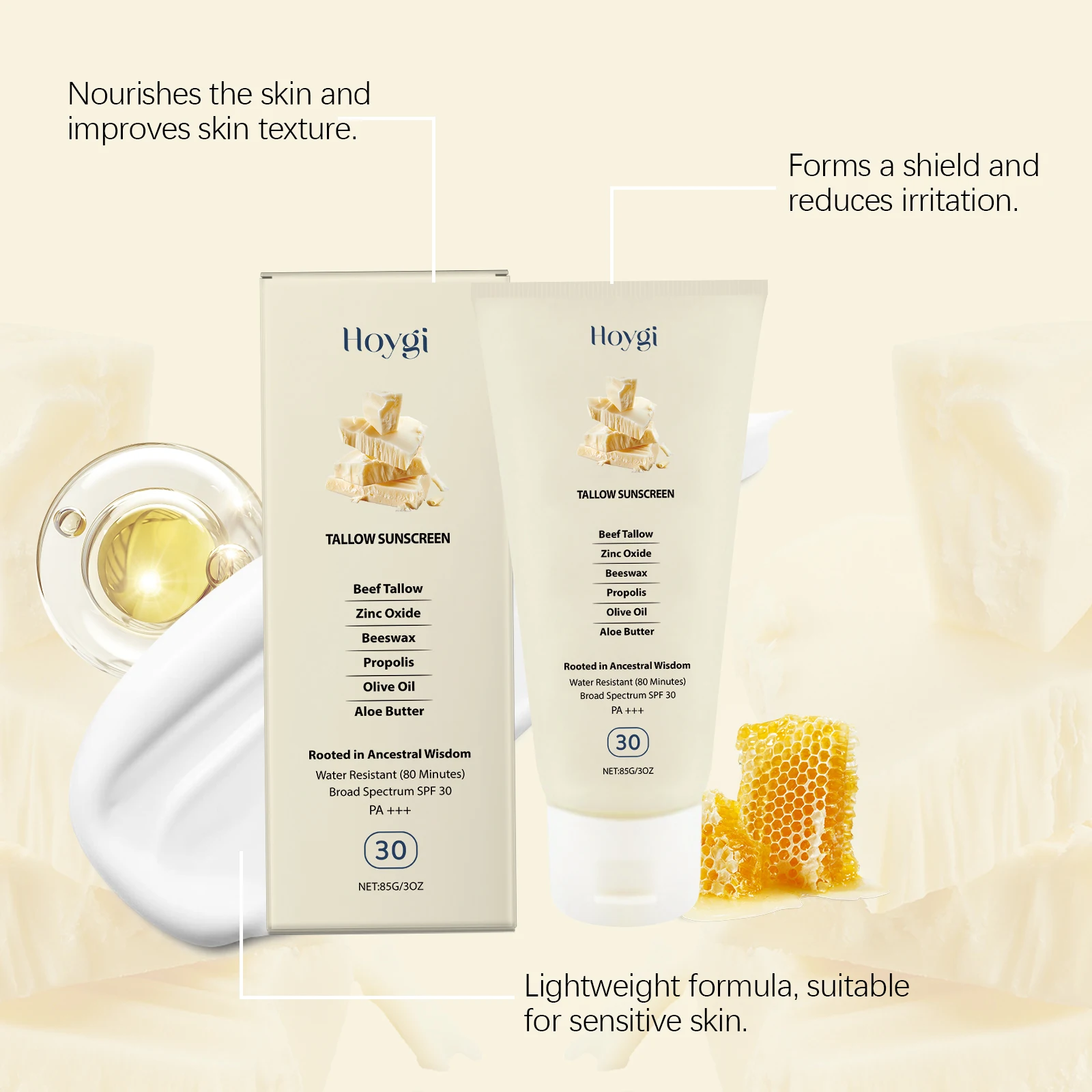 Hoygi Spf30 Body Sunblock Cream Deep Hydrating Refreshing Prevent Sunburn Non-greasy Mild Non-irritating Body Sunscreen Cream