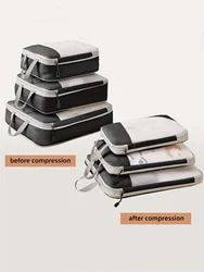Set of 3 Waterproof Compressible Packing Cubes with Portable Organizer Handbag - 3 Pieces (Black)