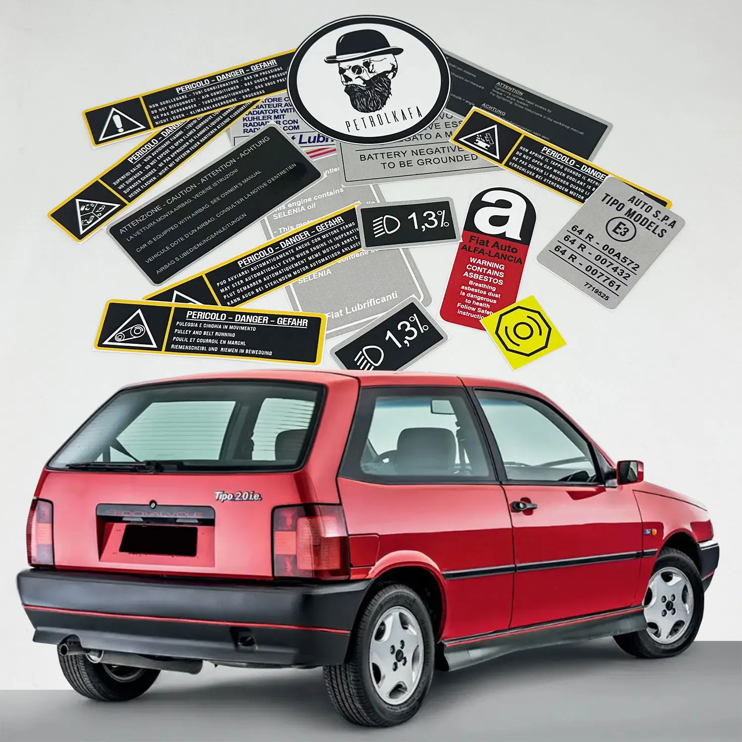 

FIAT TIPO SEDICIVALVOLE RESTORATION WARNING CAUTION ENGINE STICKERS LABELS