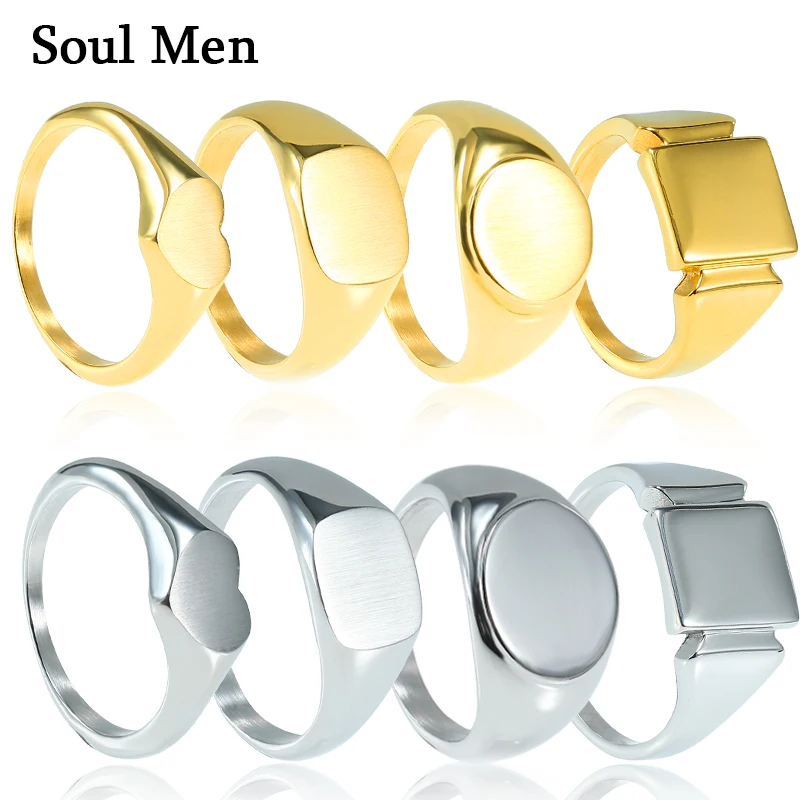 Men Titanium Steel Signet Rings Hand By Mirror Polished Geometric Simple Square finger rings jewelry rings ring jewelry signet ring