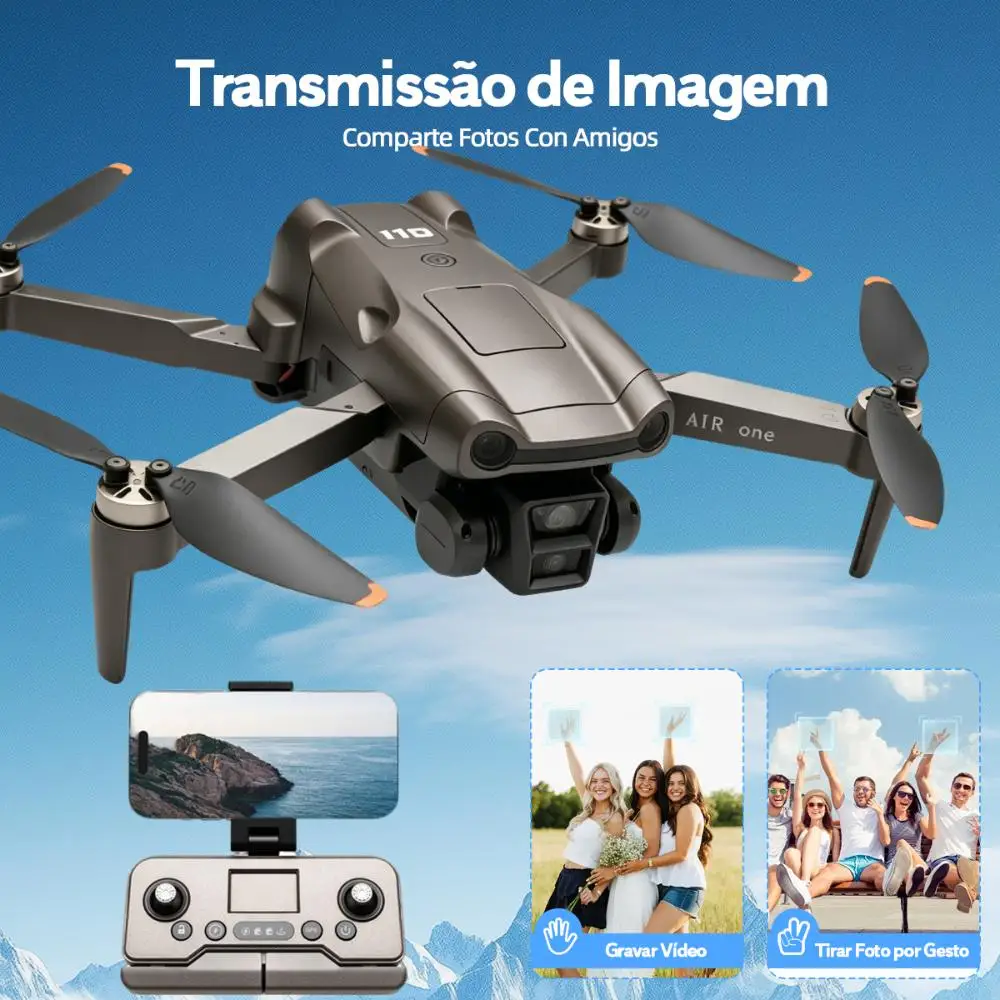 DLI-Air One Drone Profissional 4K Câmera Dupla FPV WiFi GPS Retorno Automático Leve Dobrável 2 Baterias Controle Remoto