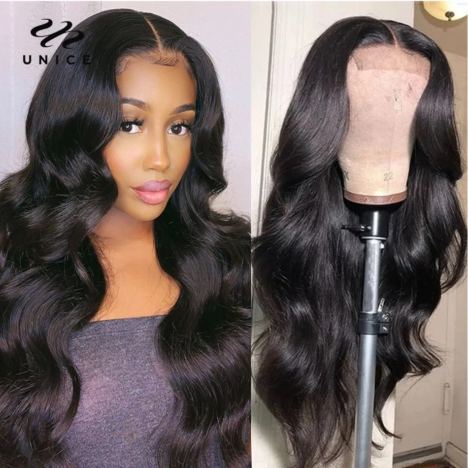 UNice Hair Long Body Wave Wigs 4x4 Inch Closure Wig Density 180% And 150% Natural Human Hair Wigs Pre-Plucked Natural Hairline