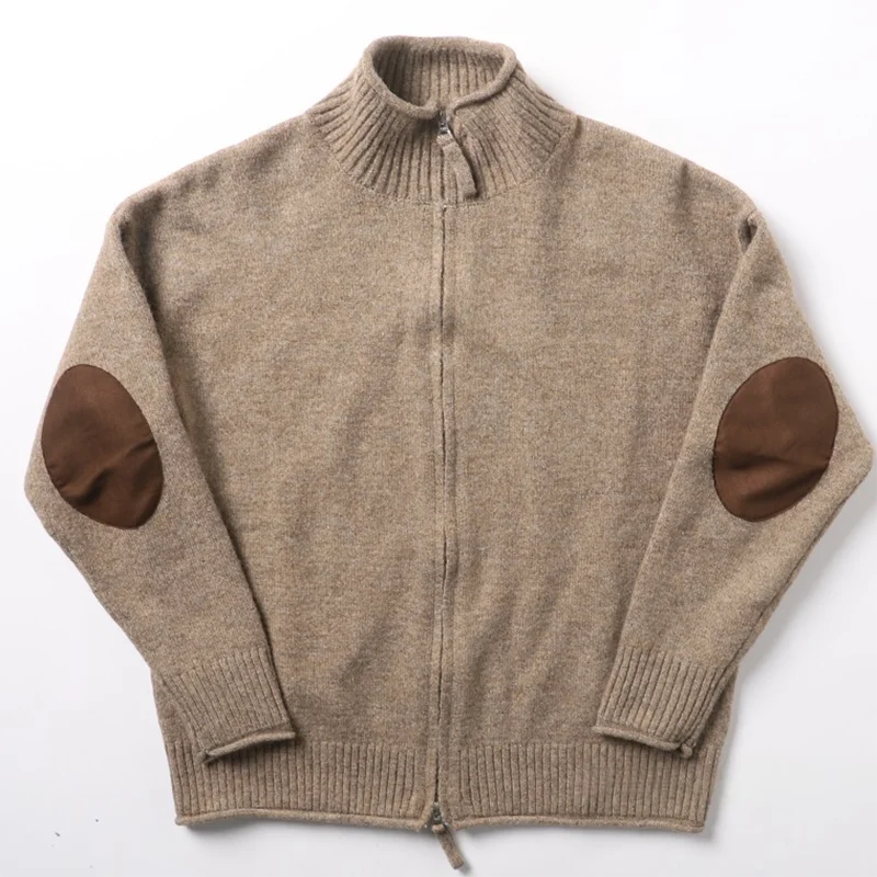 Men's Sweaters Patchwork Patch Cardigan Japanese Stand Collar Zipper Men's Coats Knitwear Winter Wool Soft Comfortable Cardigan