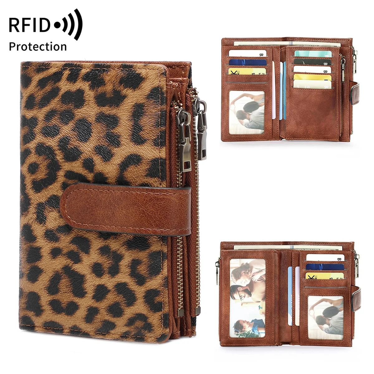 Vintage RFID Shielded Women's Trifold Wallet | Multi-functional Large Capacity Credit Card Holder with Zip Pockets & Snap Closure