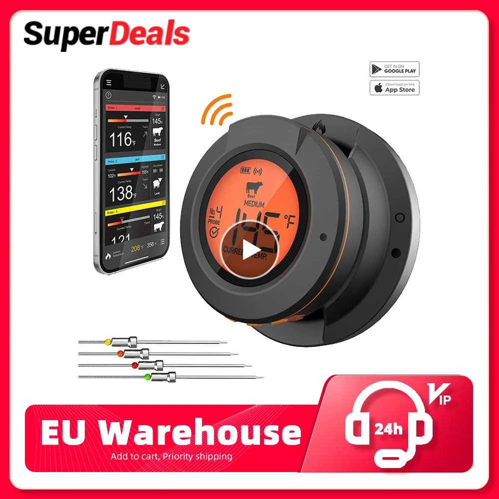 2023 Upgrade Outdoor Digital Wireless Bluetooth Dome Cooking Food Meat Thermometer For BBQ