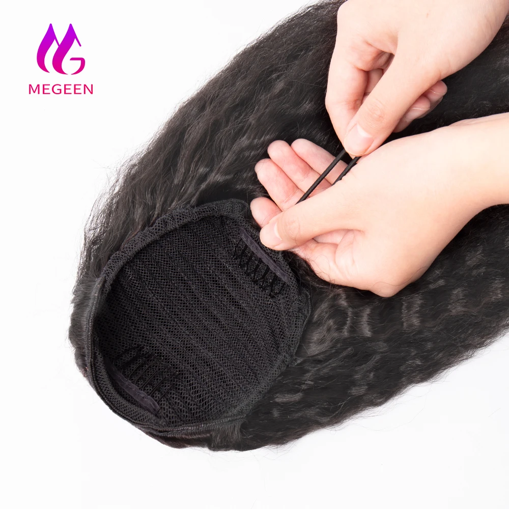 Afro Kinky Straight Ponytail Human Hair Extensions Italian Yaki Straight Drawstring Ponytail Clip In Brazilian Remy Hair