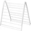 Compact white drying rack, 6"L x 26"W x 51.5"H. Freestanding and foldable for space-saving indoor use. 1