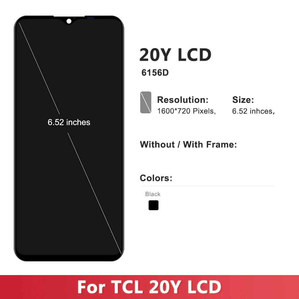 프레임 포함 LCD 디스플레이 터치 스크린 디지타이저 어셈블리 교체, TCL 20Y 6156D 스크린, 6.52 인치