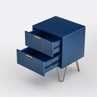Деревянные прикроватные тумбочки Aura с 2 ящиками и металлической кормовой ночной шкаф 40x50x35 см Темно-синий ночной комод для коробки Пружинная кровать Диван-стол — изображение 6