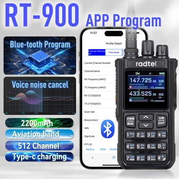 Radtel RT-900 8W Full band Ham Radio Walkie Talkie 512CH Air Band Two Way Radio Station Aviation NOAA Police Marine River PTT 1