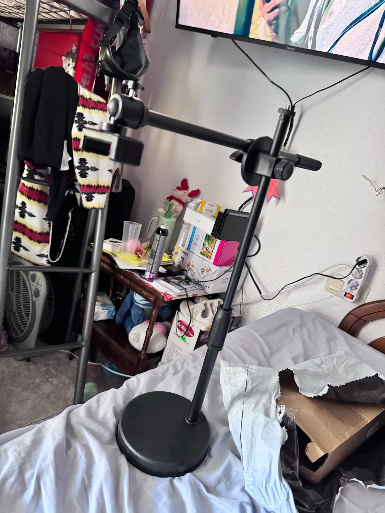 Overhead Tripod with Ring Light Table Tabletop Shooting Stand Tripods with Mobile Phone Holder Boom Arm for Nail Art Photography photo review