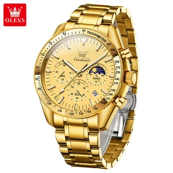 OLEVS 3618 Men's Watch Moon Phase Chronograph Quartz Watch For Men Luxury Waterproof Date Business Man Wristwatch Christmas Gift