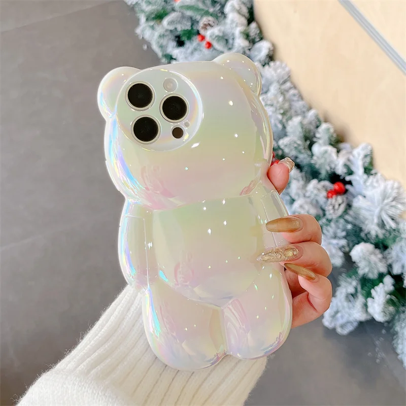 Kawaii Laser Bear Shockproof Phone Case - Cute Cartoon Design Cover