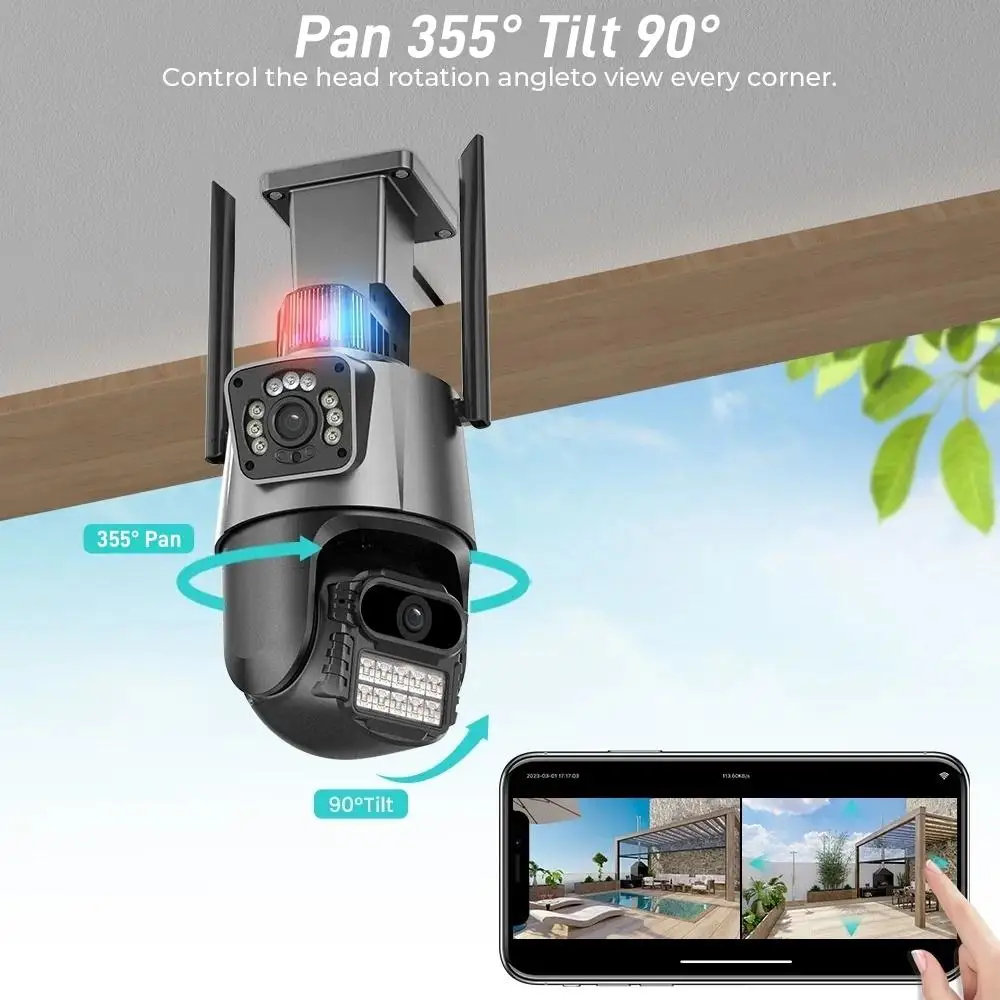 12MP 6K WiFi IP Camera Outdoor Three Lens Dual Screens 8X PTZ Zoom Video Auto Track Security Protection Surveillance 2