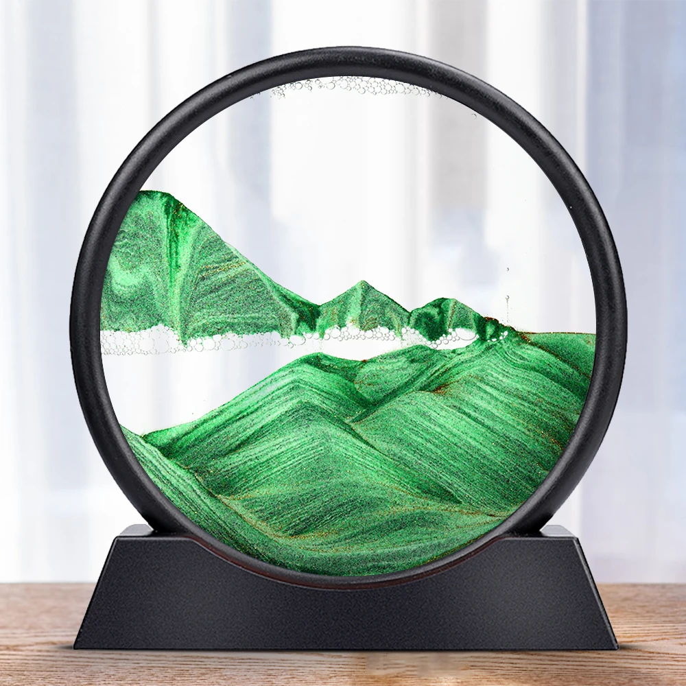 Moving 3D Sand Art Picture – Round Glass Hourglass Deep Sea Sandscape, Unique Home & Office Desk Decor