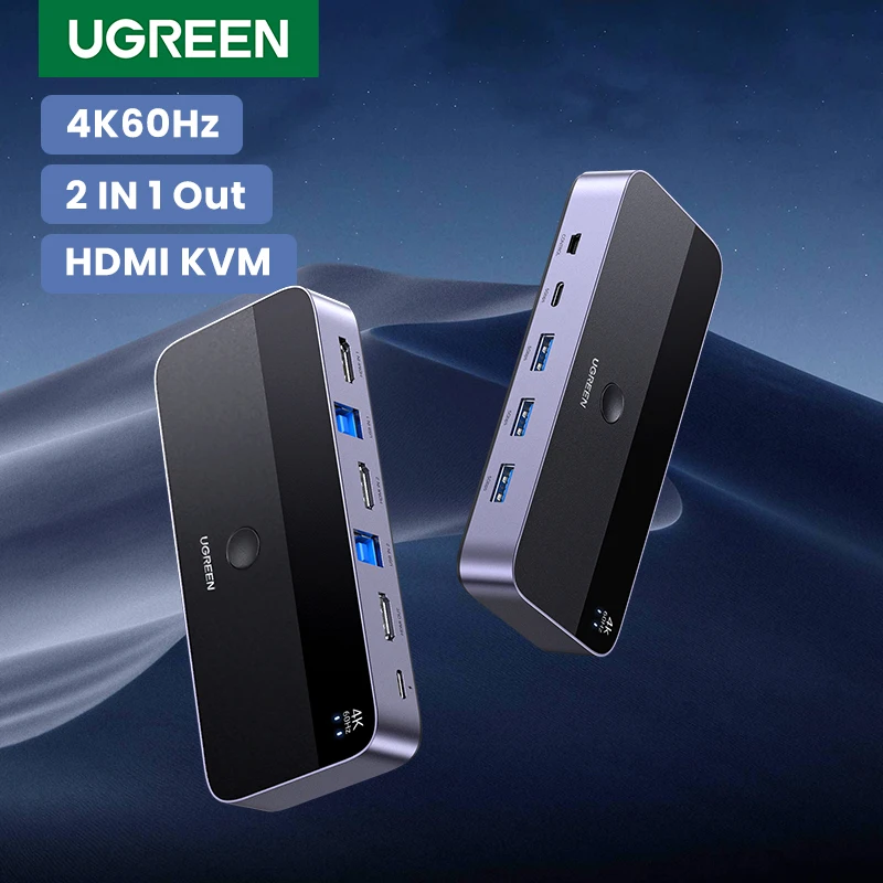 

UGREEN 4K@60Hz HDMI KVM Switch USB3.0 KVM Switcher 2 PCs Sharing 1 Monitor,Printer,Keyboard,Mouse Switch Support 3D ,HDR Vision