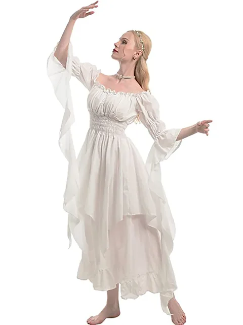 renaissance fairy dresses Renaissance Medieval Fantasy Costume - 2 Pc Chemise Gown & 4Point Skirt Cosplay Woodland Fairy Dress - The Fern Fairy