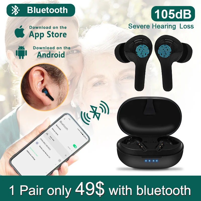Rechargeable Hearing Aids Bluetooth Hearing Aid App Control High Power Amplifier Severe Loss For