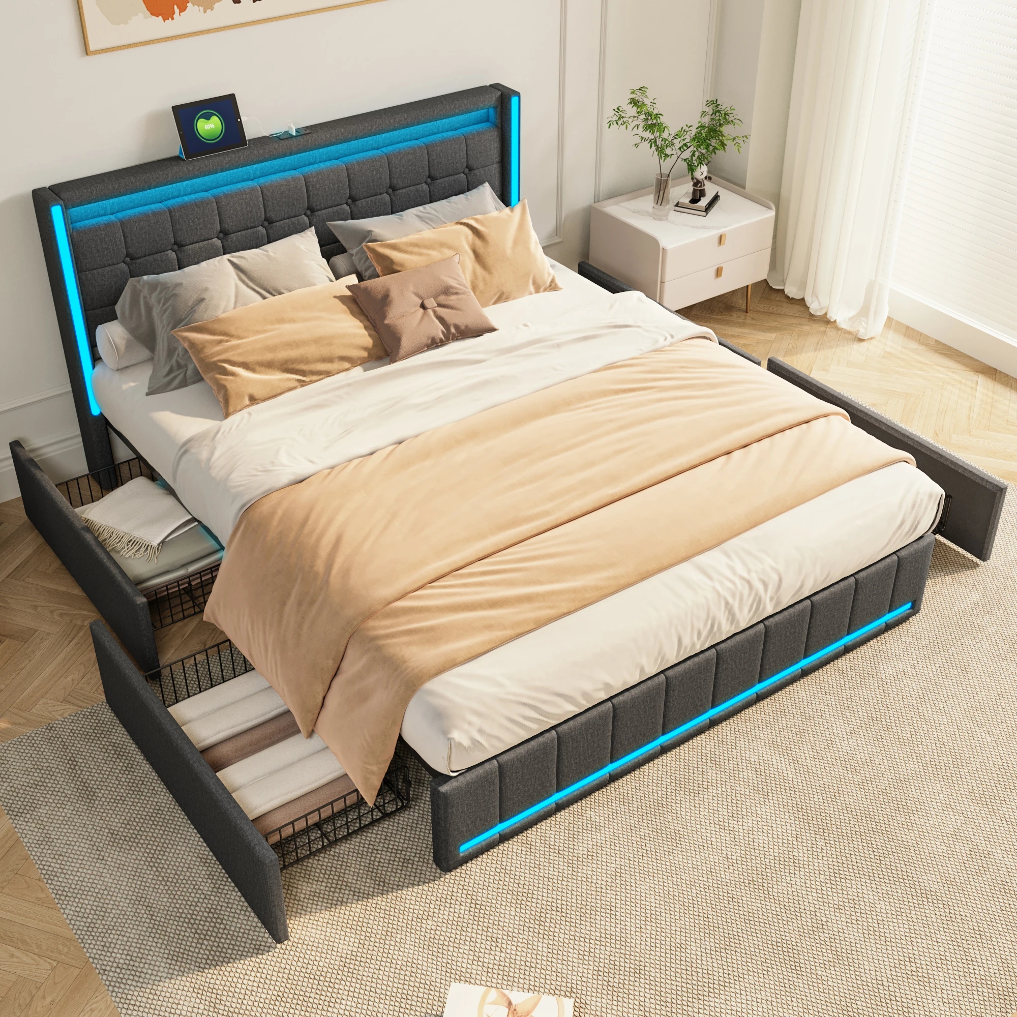 Cadre De Lit 160x200 Avec Sommier – Noir Similicuir