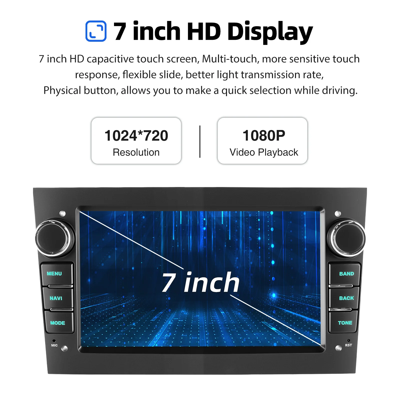 ESSGOO Autoradio Android 15 7" 4+64G für Opel/Vauxhall Corsa D Astra H Zafira Combo Signum CarPlay GPS Navigation Android Auto WiFi RDS FM Bluetooth Mirror Link Touchscreen Lenkradsteuerung Sechs Tasten 7 Farben – Detail 5