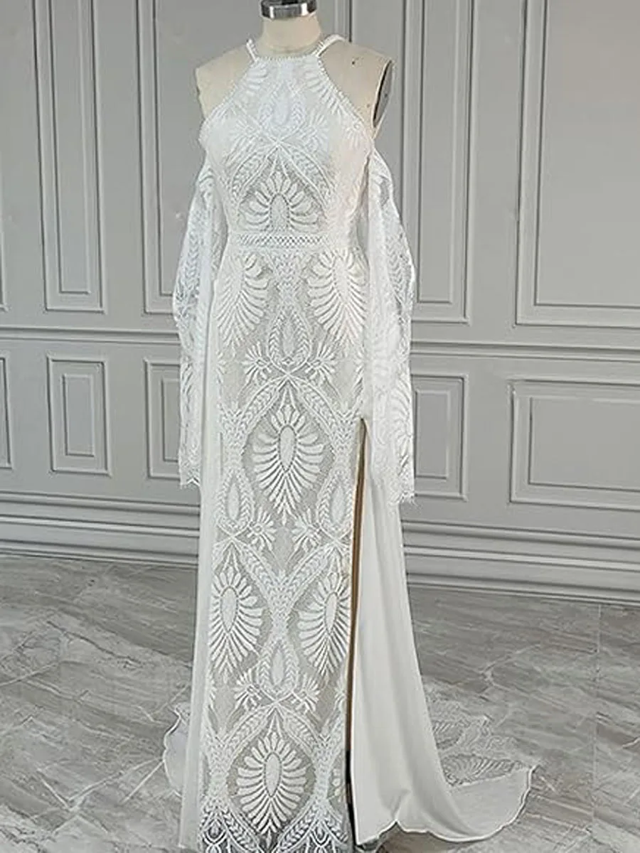 knee length dresses for ladies Halter Neckline Wedding Dress WL019 – Sparkly Gowns main image 1