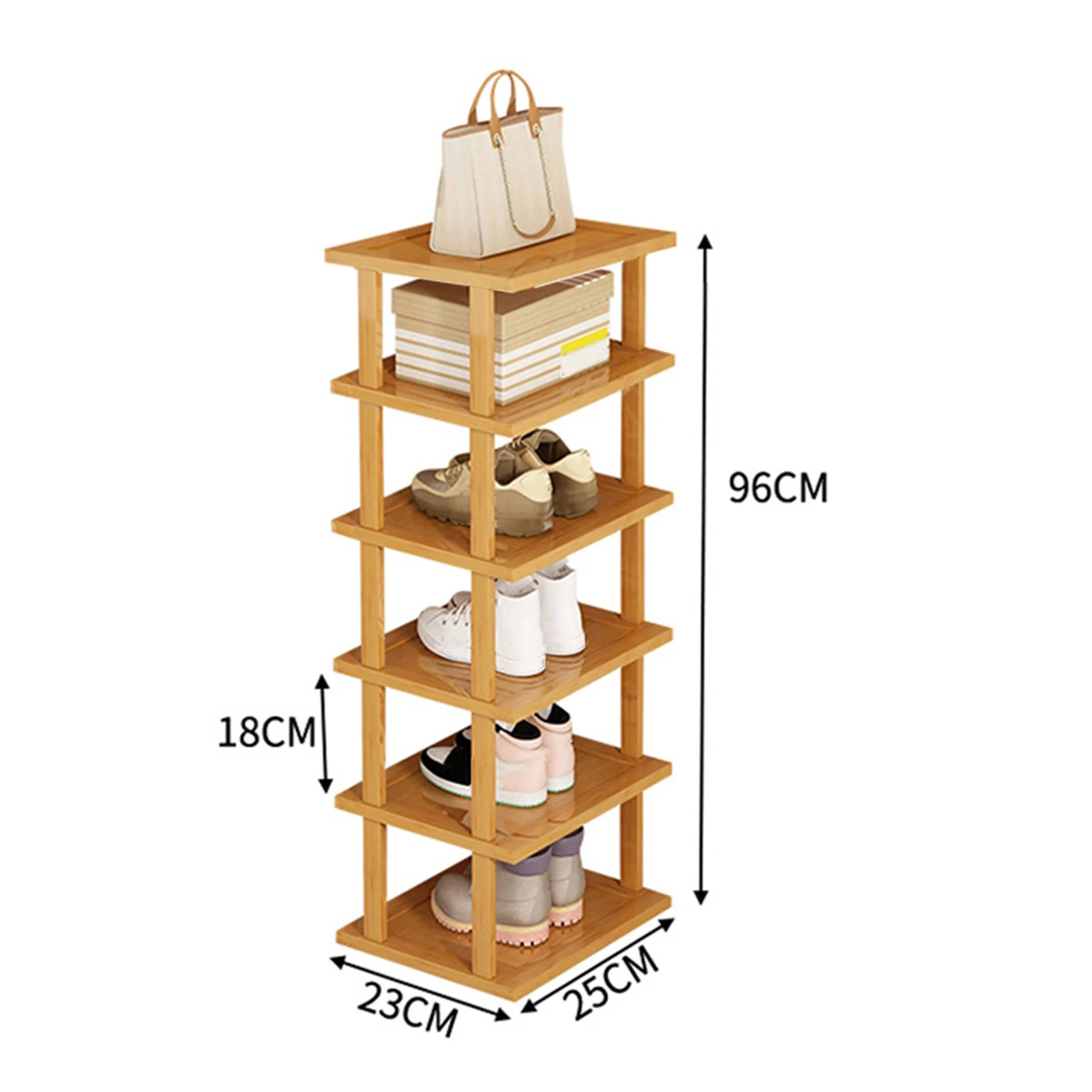 1 Set Six Layers Shoes Organizer Stable Structure Waterproof Shoe Rack Bamboo Great Load Bearing Entryway Shoes Storage Shelf 6