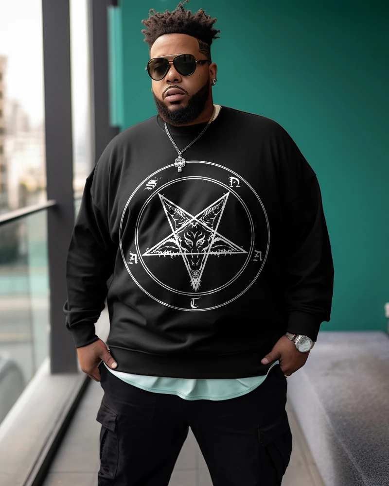 Biggmans Hoodie Plus Size For Men's Clothing Hoodie Balck High street Fashion Printing  Retro Doodle Stars Sweteshirt 7XL 8XL