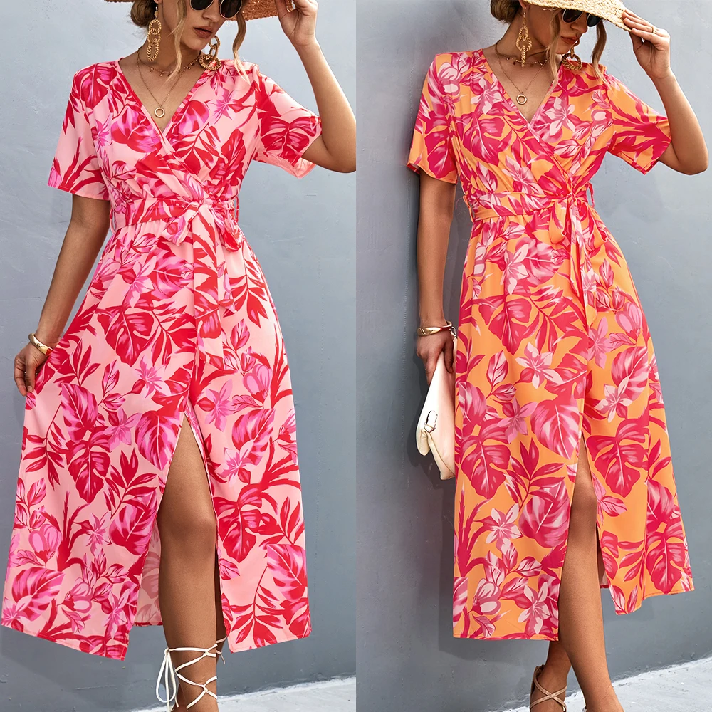 

2023 New Product Intellectual Elegant Skirt Summer Popular Cross border European and American Women's Wear Cross printed Dress