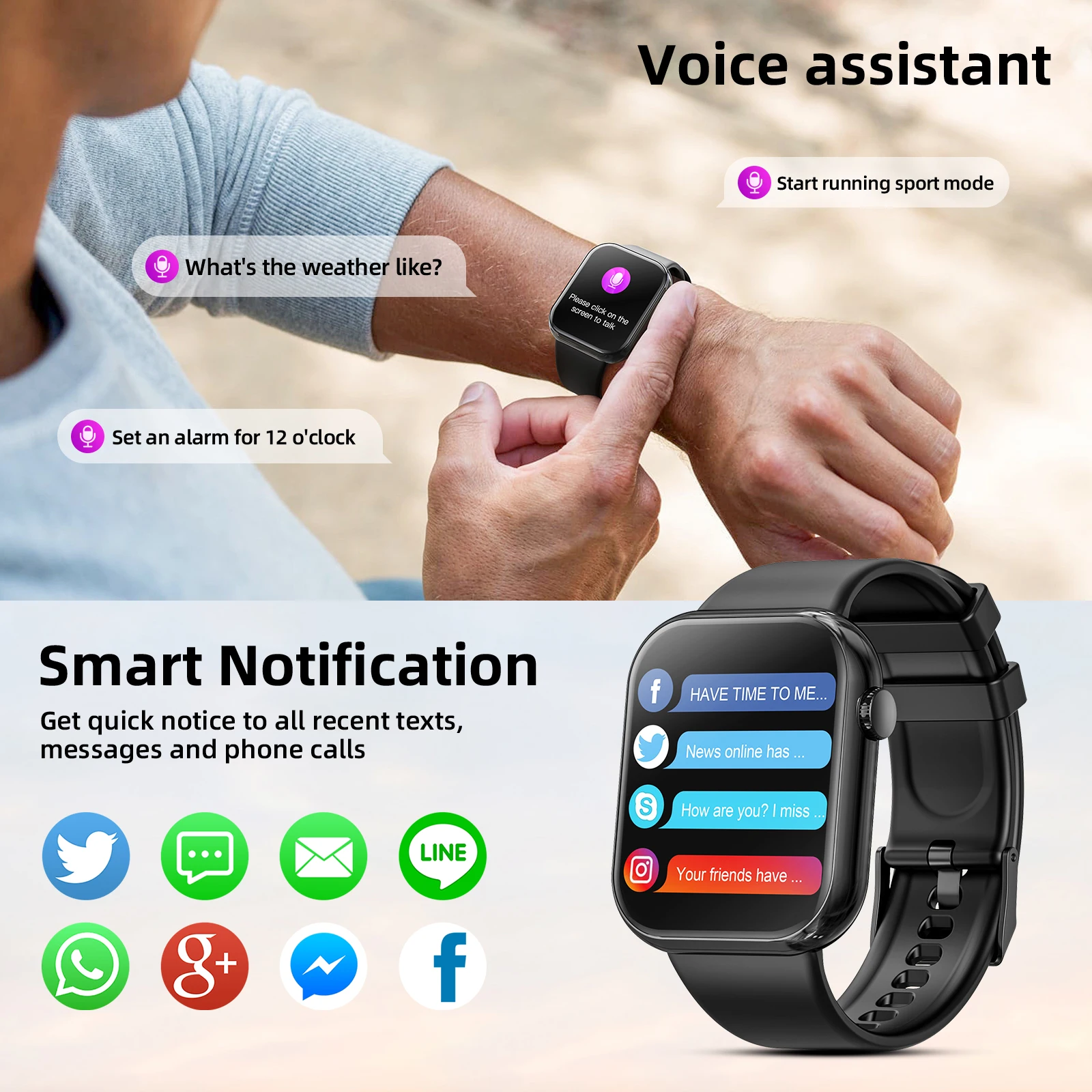 1.85 Inch Full Touch Screen Smart Watch Men Women Bluetooth Call IP67 Waterproof Outdoor Sport Fitness Tracker Heart Smartwatch 6
