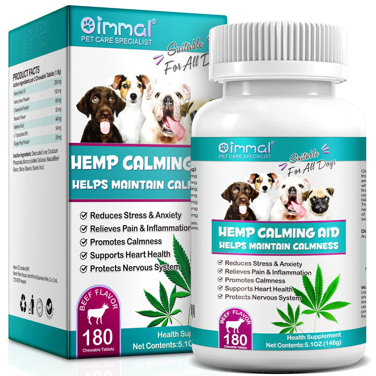 Dogs Calming Aid Tablets Promoting Calmness Heart Health Nervous System Protection Easing Stress Anxiety Pain Inflammation