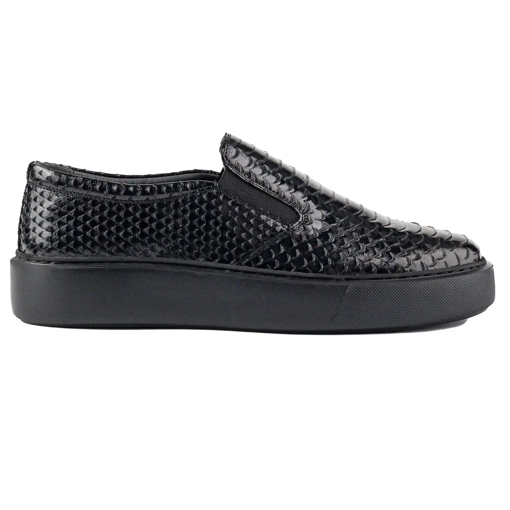 

Genuine Leather Blue or Black Crocodile Men's Sneakers Eva Light Black Sole Laceless Elastic Sports Wear Handmade in Turkiye