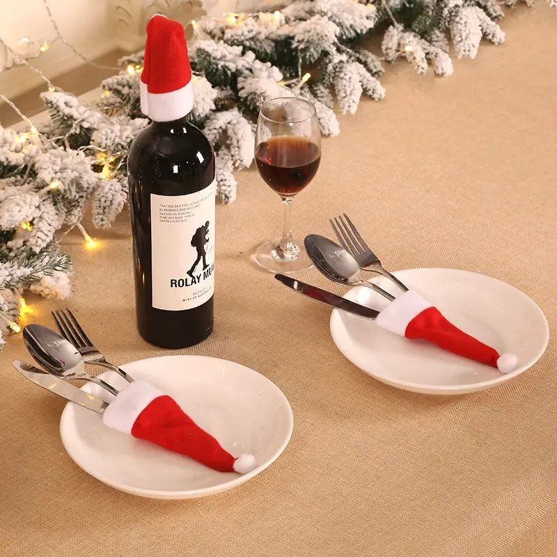 

Christmas Decoration Tableware Holder Bag Christmas Hat Fork Knife Cutlery Bag Xmas Home Kitchen Decor Ornament Navidad New Year