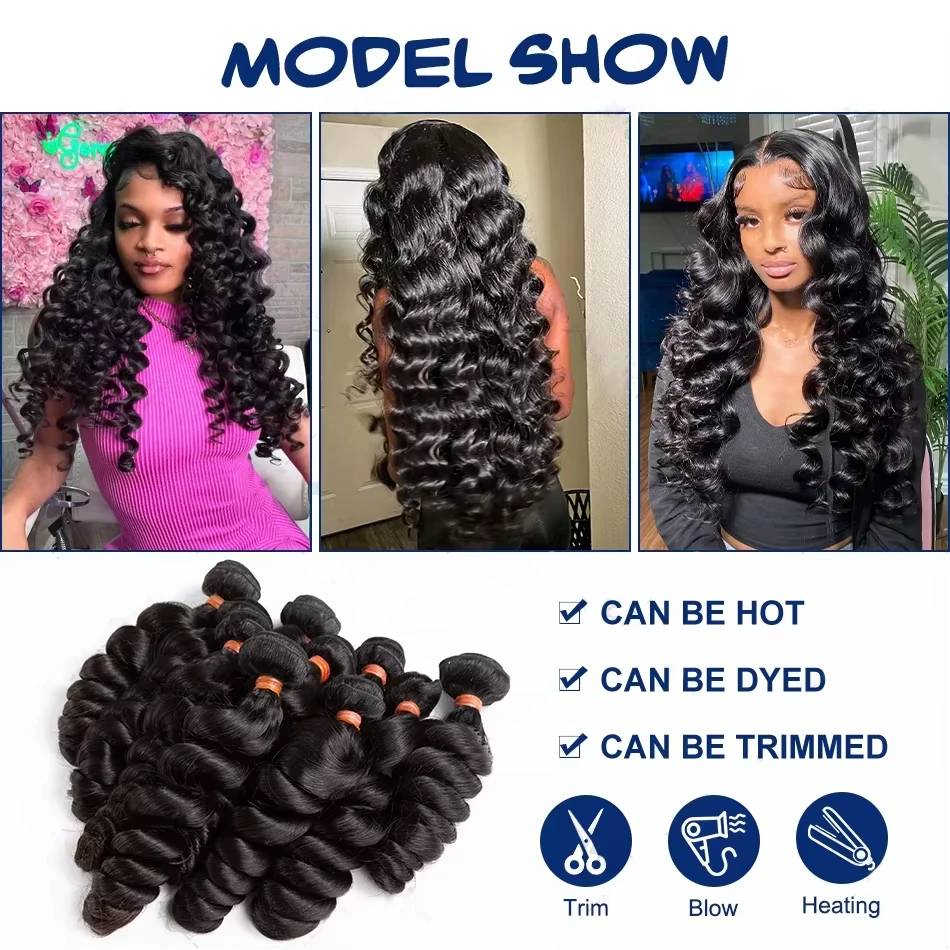 12 A Loose Wave Human Hair Bundle Peruvian Raw Virgin Hair 30 32 Inch Loose Deep Wave 3/4 Pcs Bundles Weave Hair Extensions 4