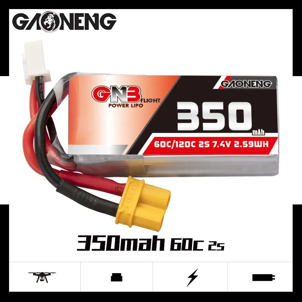 Batteries Lipo 350mAh 2S pour Drone FPV Micro - Lot de 1 à 6