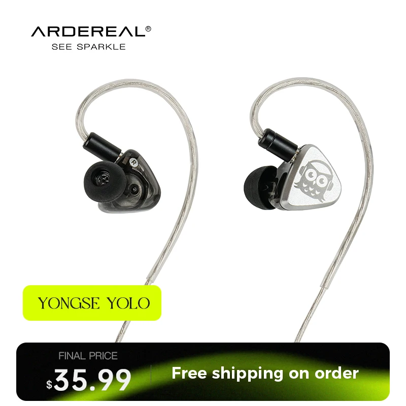 Ardereal in Ear Monitors Earphones 10mm Dynamic Driver HiFi Wired in Ear Earbuds with Mic Gaming IEM Earphones Owl Silver