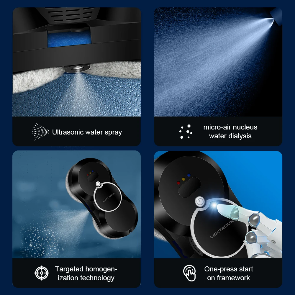 Robot Window Cleaner Liectroux HCR-10 Water Spraying Ultrathin Window Cleaning Robot, Auto Electric Glass Washer, Strong Vacuum 2