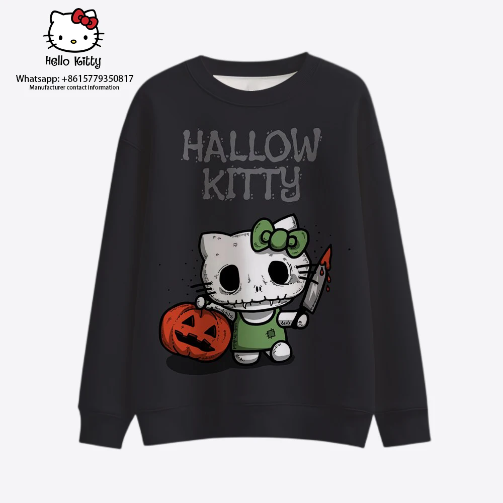 

2023 New Hello Kitty Halloween Round Neck Pullover Ghost Festival Funny Fashion Versatile Costume