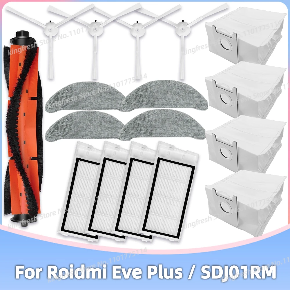 Reposição para Roidmi Eve Plus Sdj01rm Xclea H30 Plus Xclea H40 Plus Acessórios Rolo Principal Escova Lateral Filtro Hepa Pano de Esfregar Suporte de Esfregona Bolsa de pó Peças de