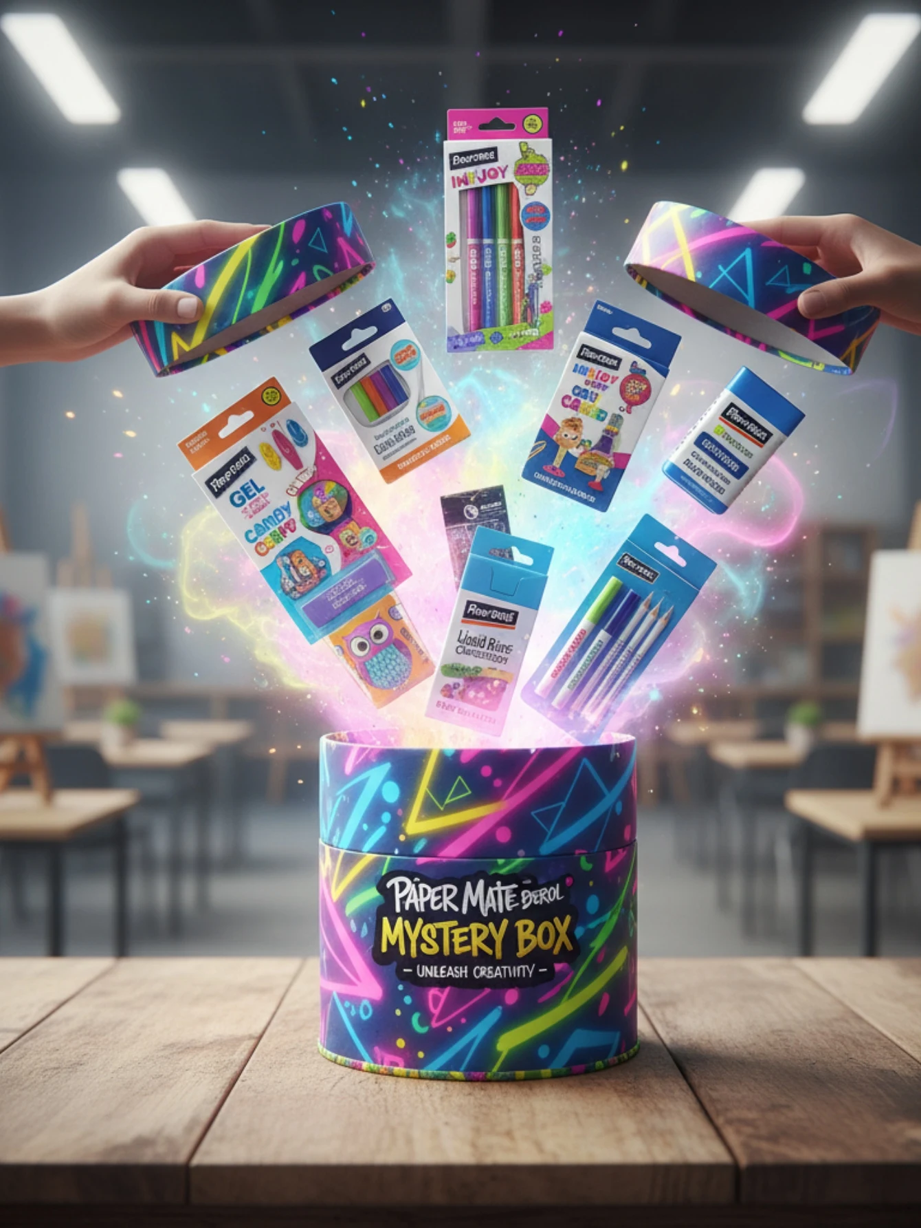 Mystery Box, Surprise Gift, Unexpected Gift. School Supplies and Stationery.