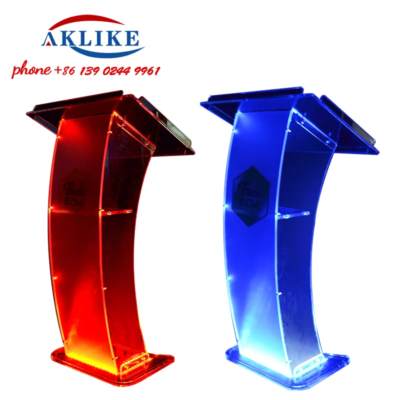 Modern Acrylic Pulpit Led Light Podium Standing Clear Lectern Church Speaker Platform Rostrum