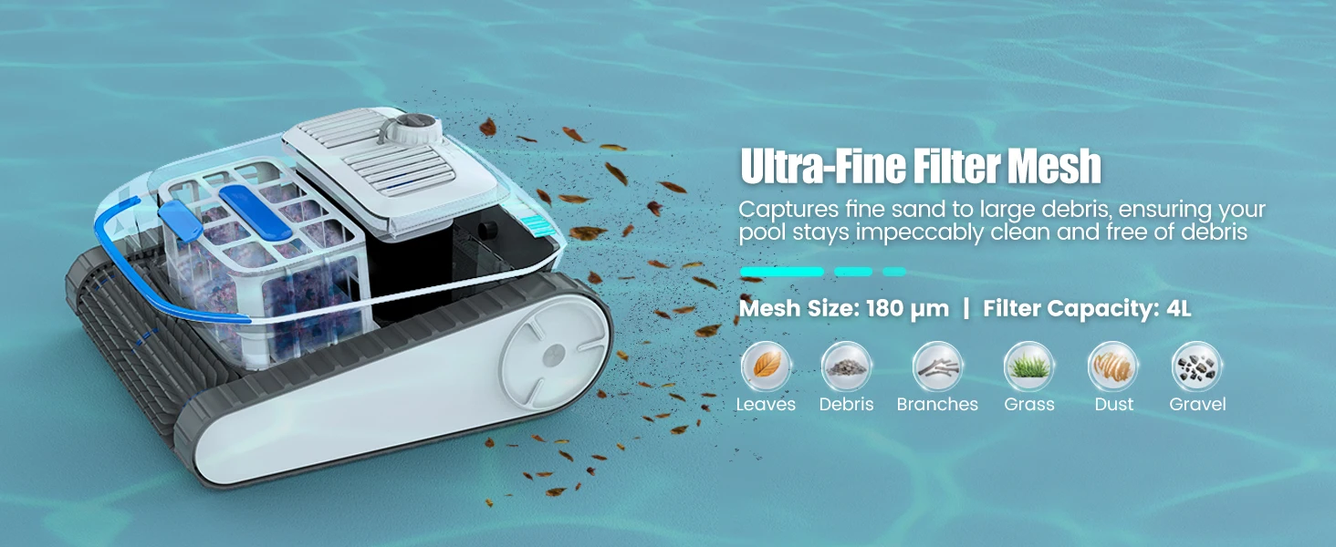 AIRROBO PC200 Lite Poolroboter, 4 Rollenbürsten & Doppelpumpen-Saugsystem, Ultraschall-Hinderniserkennung, für Boden-, Wand- & Wasserlinienreinigung – Detail 6