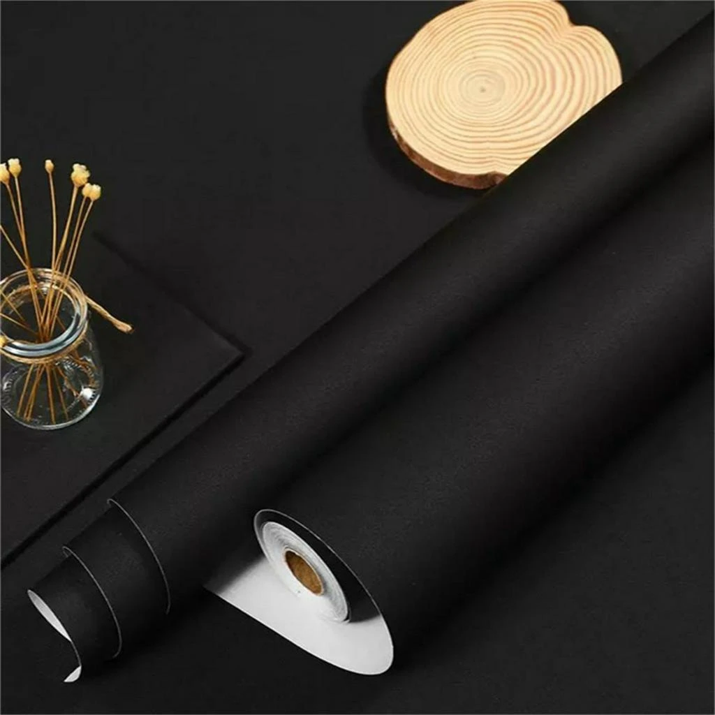 วอลเปเปอร์สีทึบแบบด้าน กันน้ำและกันน้ำมัน สติ๊กเกอร์ติดผนัง PVC หนา สำหรับตกแต่งบ้านและหอพัก สติ๊กเกอร์ติดผนังลายศิลปะ 1