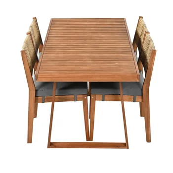 Set da pranzo da esterno da 5 pezzi: tavolo in legno di acacia e sedie in rattan PE, con schienale, per giardino, patio, cortile 1