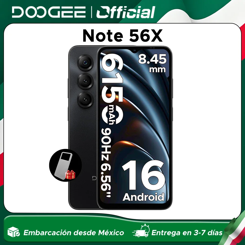 Teléfono Inteligente DOOGEE Note56 X con Android 16, Batería de Gran Capacidad de 6150 mAh, 24 GB/64 GB, Pantalla HD+ de 6.56 Pulgadas, Cámara de 8MP+5MP, Desbloqueo Facial