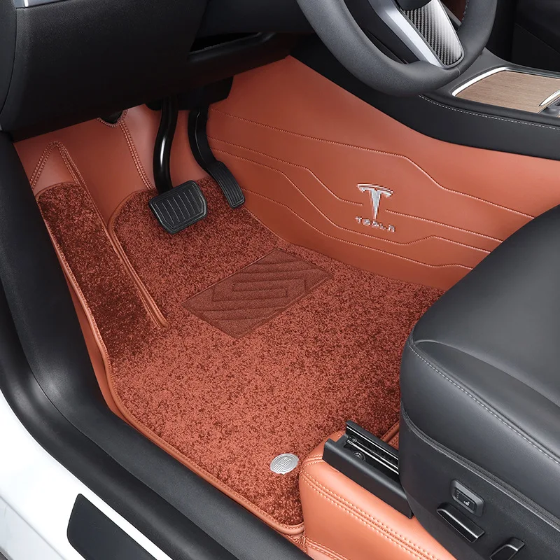 Tappetini per Auto personalizzati per tesla model 3/y/x/s PU Leather Car Carpet Set a 2 strati 3D Auto Liners white New Auto Foot Pad Protector