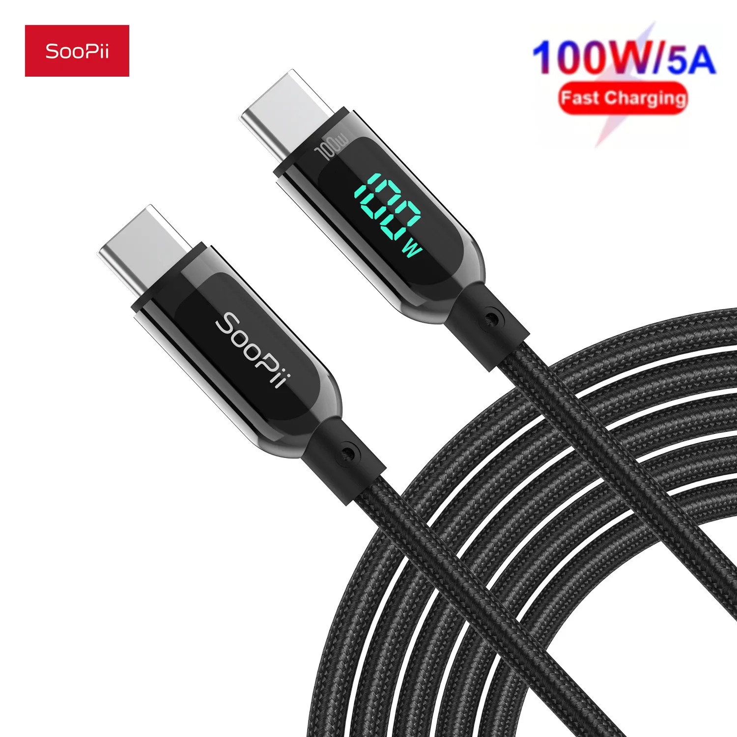 SooPii 5A 100W Type C Cable LED Display USB C to USB C Cable Fast Charging  for Huawei Xiaomi Samsung Phones MacBook（2 Pack） - AliExpress